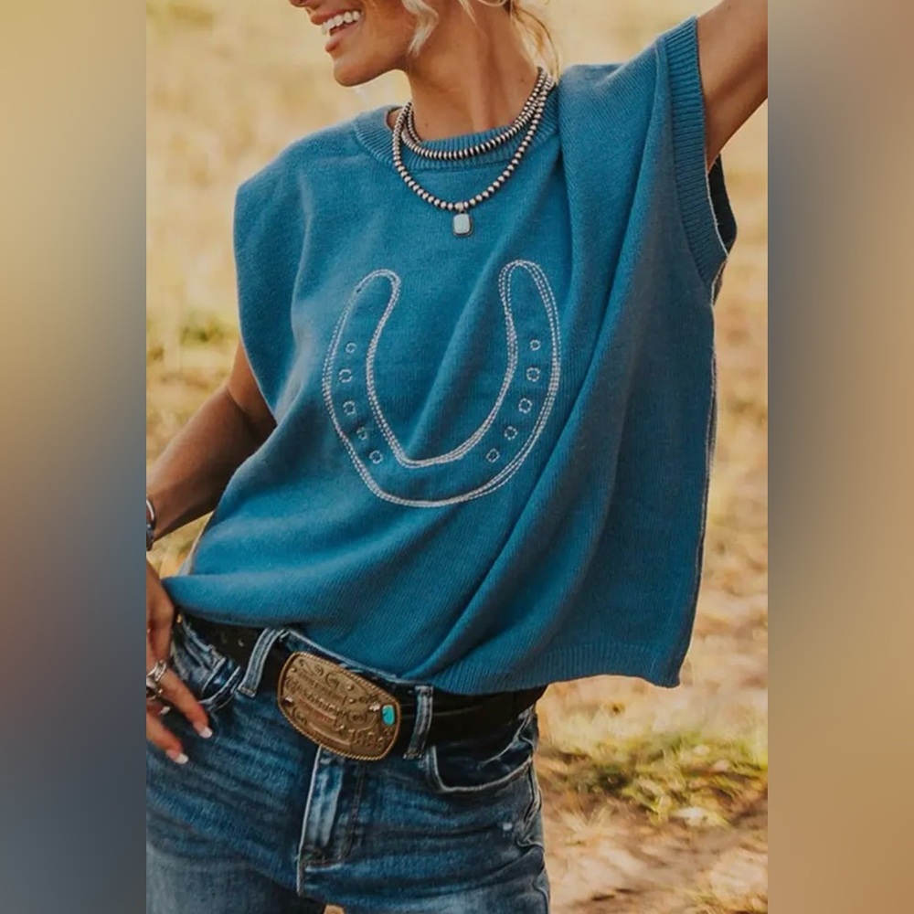 Blue Sleeveless Knit Top